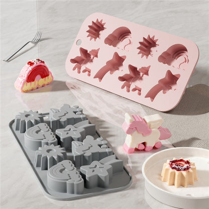 JSC4617 8-Grid Rainbow Unicorn Sun Star Food Grade Silicone Chocolate Baking Mold Non-Stick Easy Release Cake Making Mold (BPA-Free, No FDA Certified)