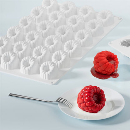 JSC4540 24-Grid Raspberry Food Grade Silicone Mold Non-Stick Easy Release Making Mold for Mousse Cake Chocolate (BPA-Free, No FDA Certified)