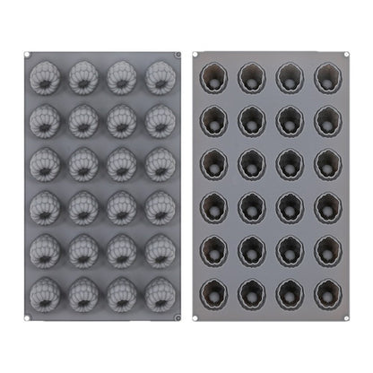 JSC4540 24-Grid Raspberry Food Grade Silicone Mold Non-Stick Easy Release Making Mold for Mousse Cake Chocolate (BPA-Free, No FDA Certified)