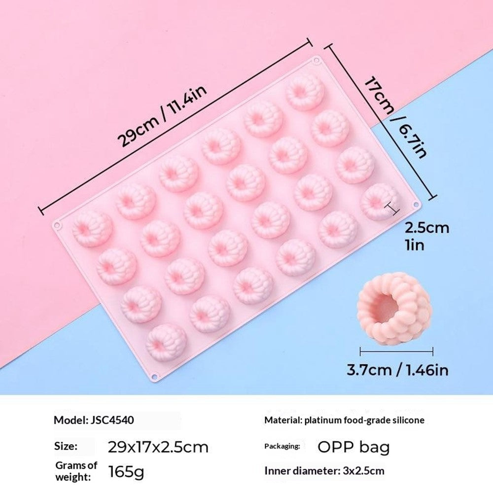JSC4540 24-Grid Raspberry Food Grade Silicone Mold Non-Stick Easy Release Making Mold for Mousse Cake Chocolate (BPA-Free, No FDA Certified)