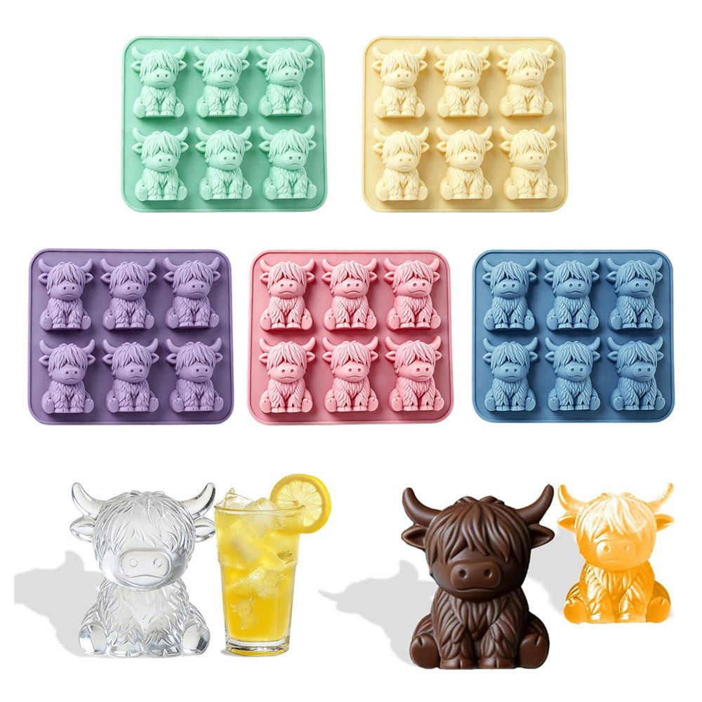 6-Grid Highland Cow Ice Cube Tray 3D Food Grade Silicone Mold for Chocolate Candy Jelly (BPA Free, No FDA)