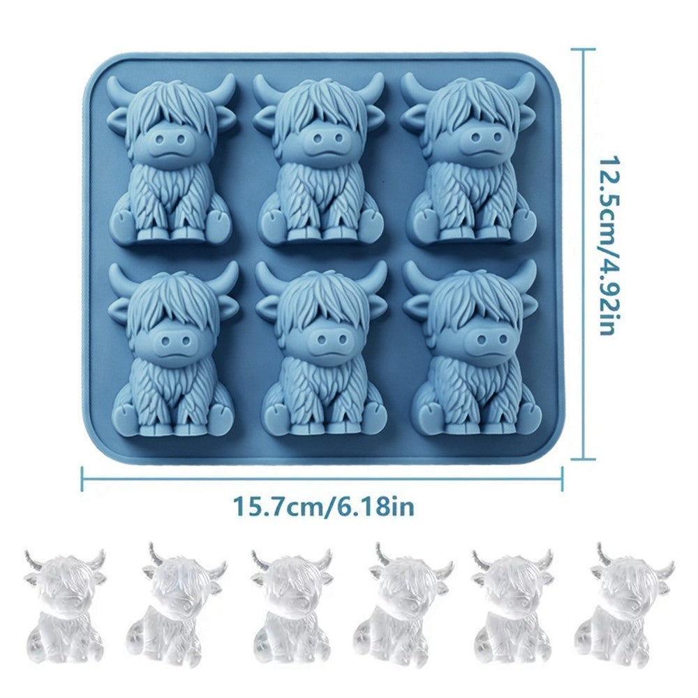 6-Grid Highland Cow Ice Cube Tray 3D Food Grade Silicone Mold for Chocolate Candy Jelly (BPA Free, No FDA)