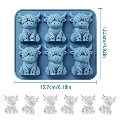 6-Grid Highland Cow Ice Cube Tray 3D Food Grade Silicone Mold for Chocolate Candy Jelly (BPA Free, No FDA)