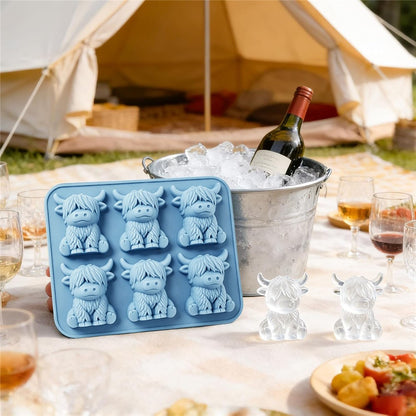6-Grid Highland Cow Ice Cube Tray 3D Food Grade Silicone Mold for Chocolate Candy Jelly (BPA Free, No FDA)