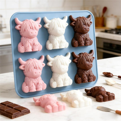 6-Grid Highland Cow Ice Cube Tray 3D Food Grade Silicone Mold for Chocolate Candy Jelly (BPA Free, No FDA)