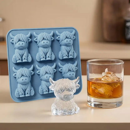 6-Grid Highland Cow Ice Cube Tray 3D Food Grade Silicone Mold for Chocolate Candy Jelly (BPA Free, No FDA)