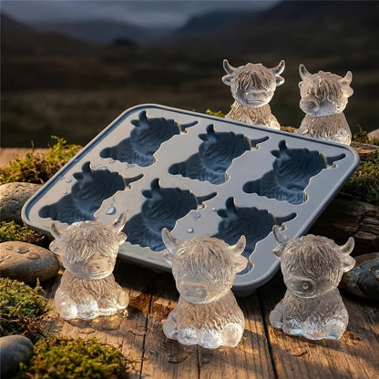 6-Grid Highland Cow Ice Cube Tray 3D Food Grade Silicone Mold for Chocolate Candy Jelly (BPA Free, No FDA)