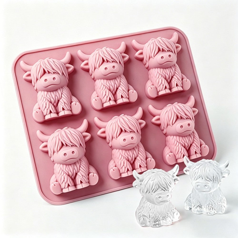 6-Grid Highland Cow Ice Cube Tray 3D Food Grade Silicone Mold for Chocolate Candy Jelly (BPA Free, No FDA)