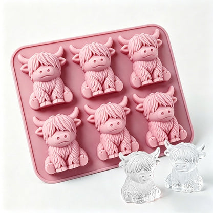 6-Grid Highland Cow Ice Cube Tray 3D Food Grade Silicone Mold for Chocolate Candy Jelly (BPA Free, No FDA)