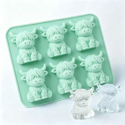 6-Grid Highland Cow Ice Cube Tray 3D Food Grade Silicone Mold for Chocolate Candy Jelly (BPA Free, No FDA)