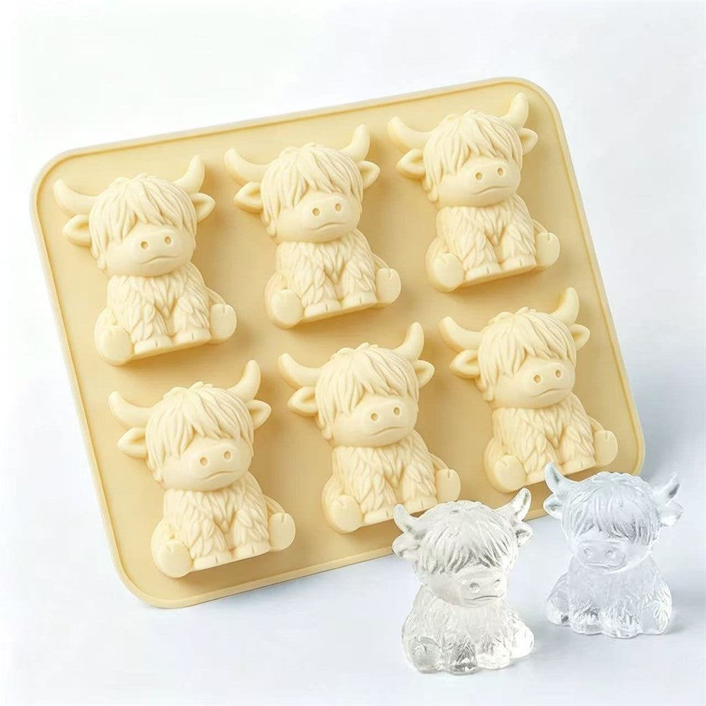 6-Grid Highland Cow Ice Cube Tray 3D Food Grade Silicone Mold for Chocolate Candy Jelly (BPA Free, No FDA)