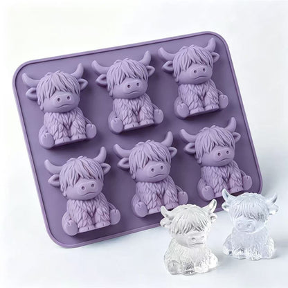 6-Grid Highland Cow Ice Cube Tray 3D Food Grade Silicone Mold for Chocolate Candy Jelly (BPA Free, No FDA)