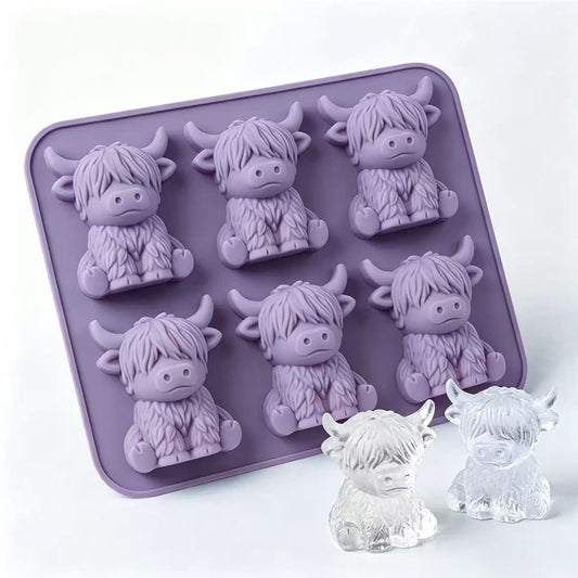 6-Grid Highland Cow Ice Cube Tray 3D Food Grade Silicone Mold for Chocolate Candy Jelly (BPA Free, No FDA)