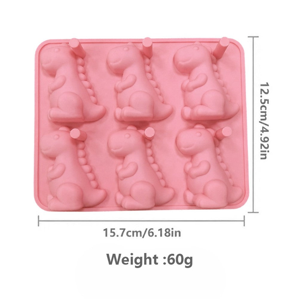 6-Grid 3D Dinosaur Ice Cube Mold Food Grade Silicone Flexible Tray for Chocolate Jelly Baking (BPA Free, No FDA)