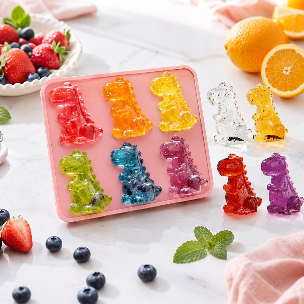 6-Grid 3D Dinosaur Ice Cube Mold Food Grade Silicone Flexible Tray for Chocolate Jelly Baking (BPA Free, No FDA)