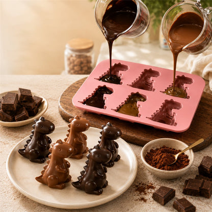 6-Grid 3D Dinosaur Ice Cube Mold Food Grade Silicone Flexible Tray for Chocolate Jelly Baking (BPA Free, No FDA)