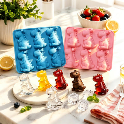 6-Grid 3D Dinosaur Ice Cube Mold Food Grade Silicone Flexible Tray for Chocolate Jelly Baking (BPA Free, No FDA)