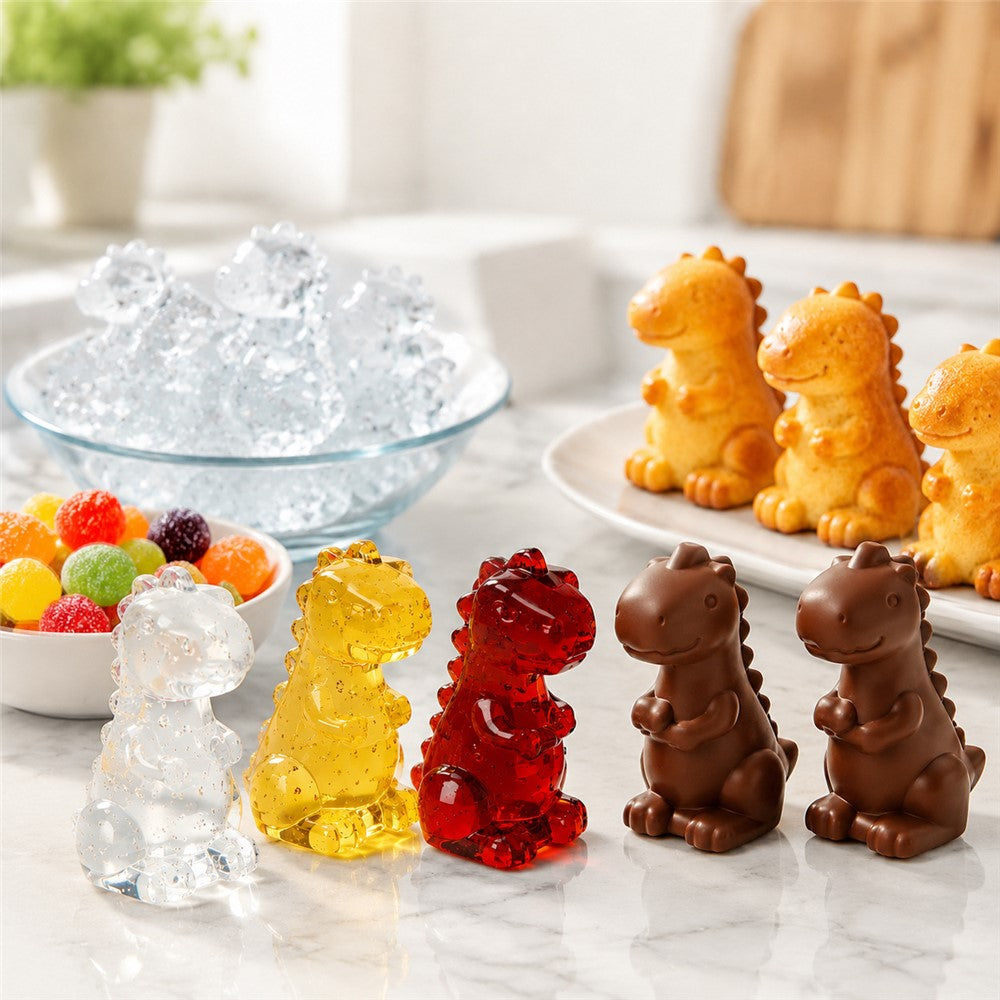 6-Grid 3D Dinosaur Ice Cube Mold Food Grade Silicone Flexible Tray for Chocolate Jelly Baking (BPA Free, No FDA)