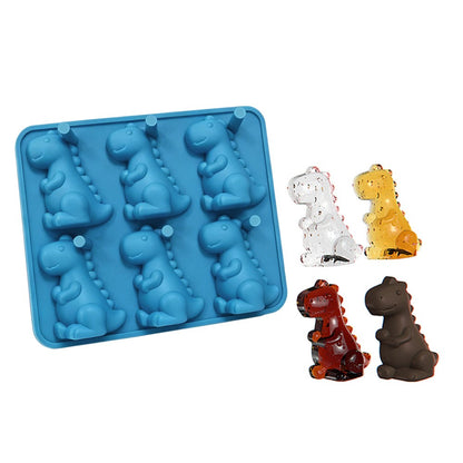 6-Grid 3D Dinosaur Ice Cube Mold Food Grade Silicone Flexible Tray for Chocolate Jelly Baking (BPA Free, No FDA)