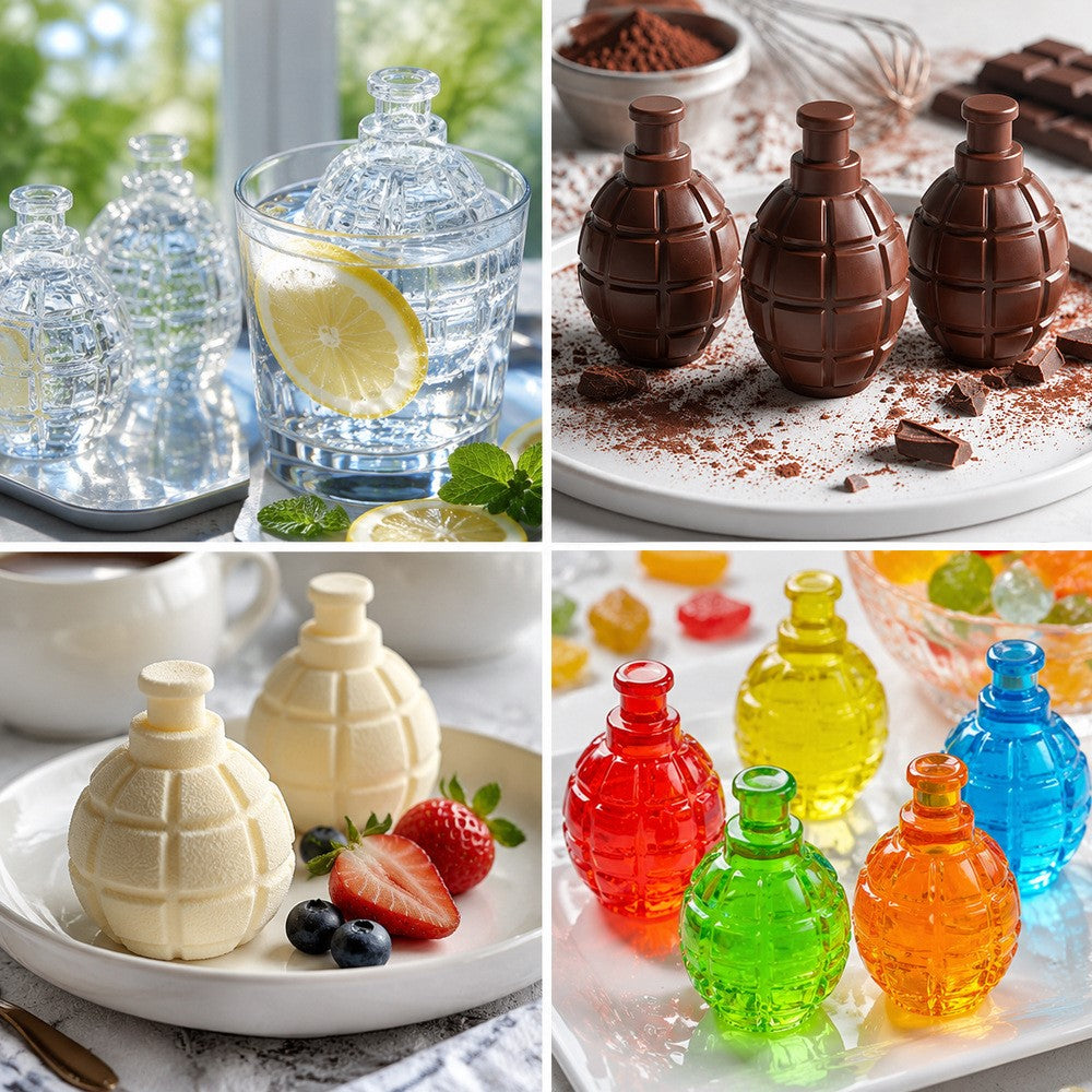 3D Hand Grenade Shape Ice Cube Mold Ice Ball Maker with Lid for Cocktails Parties (BPA Free, No FDA)