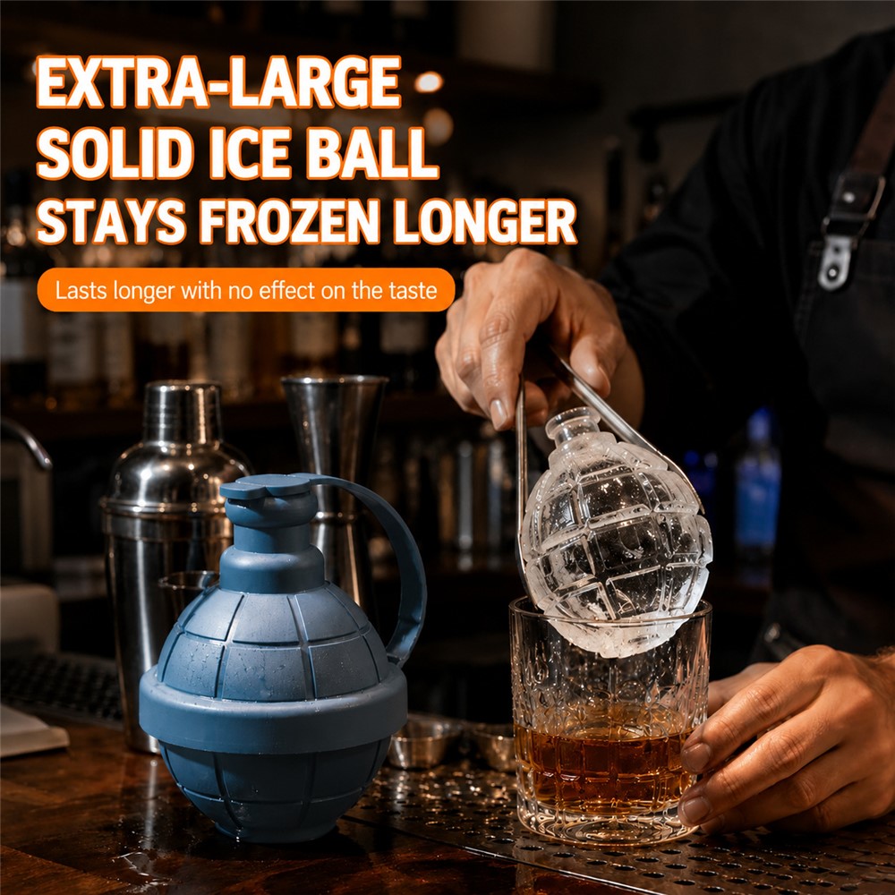 3D Hand Grenade Shape Ice Cube Mold Ice Ball Maker with Lid for Cocktails Parties (BPA Free, No FDA)