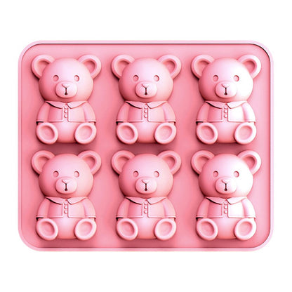 6 Grids Bear Ice Cube Tray Food Grade Silicone Ice Mold for Chocolate Jelly Pudding Baking (BPA Free, No FDA)