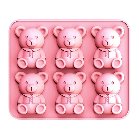 6 Grids Bear Ice Cube Tray Food Grade Silicone Ice Mold for Chocolate Jelly Pudding Baking (BPA Free, No FDA)