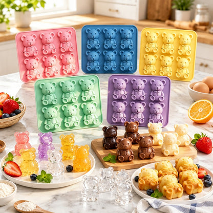 6 Grids Bear Ice Cube Tray Food Grade Silicone Ice Mold for Chocolate Jelly Pudding Baking (BPA Free, No FDA)