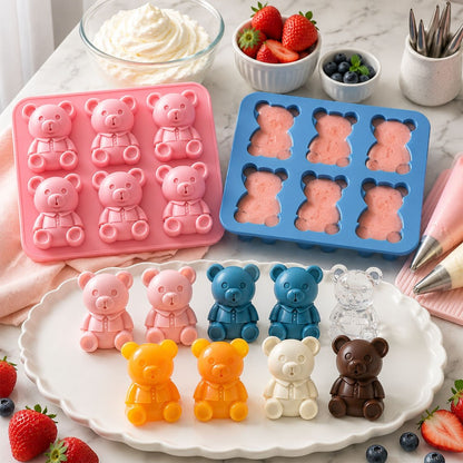 6 Grids Bear Ice Cube Tray Food Grade Silicone Ice Mold for Chocolate Jelly Pudding Baking (BPA Free, No FDA)