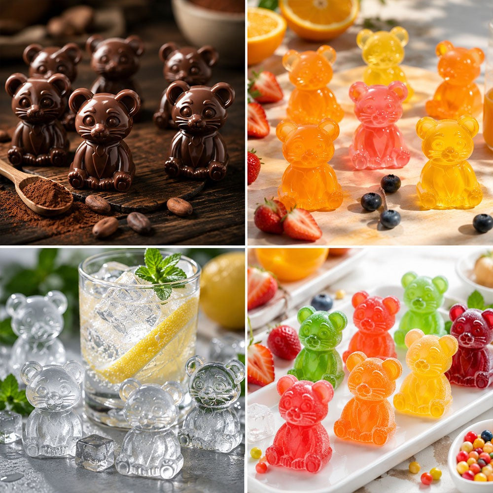 6 Grids Bear Ice Cube Tray Food Grade Silicone Ice Mold for Chocolate Jelly Pudding Baking (BPA Free, No FDA)