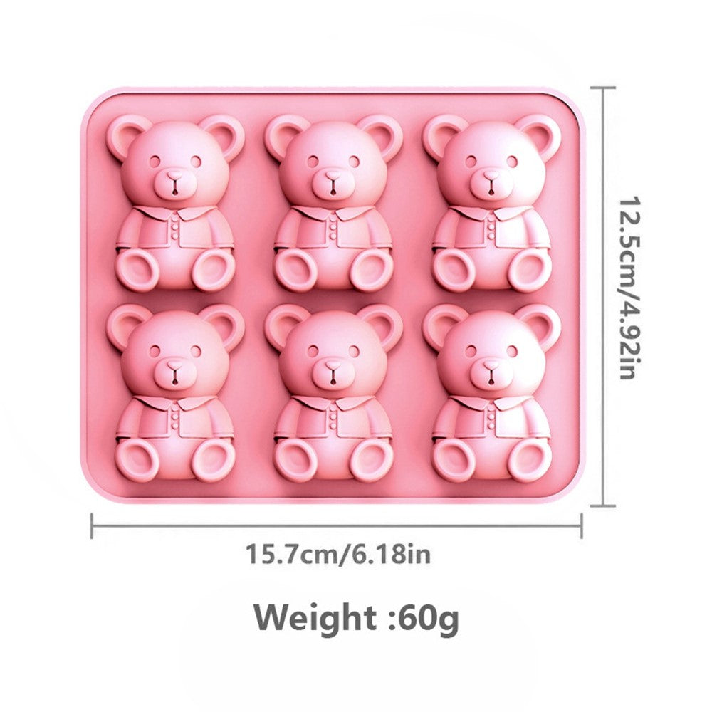 6 Grids Bear Ice Cube Tray Food Grade Silicone Ice Mold for Chocolate Jelly Pudding Baking (BPA Free, No FDA)