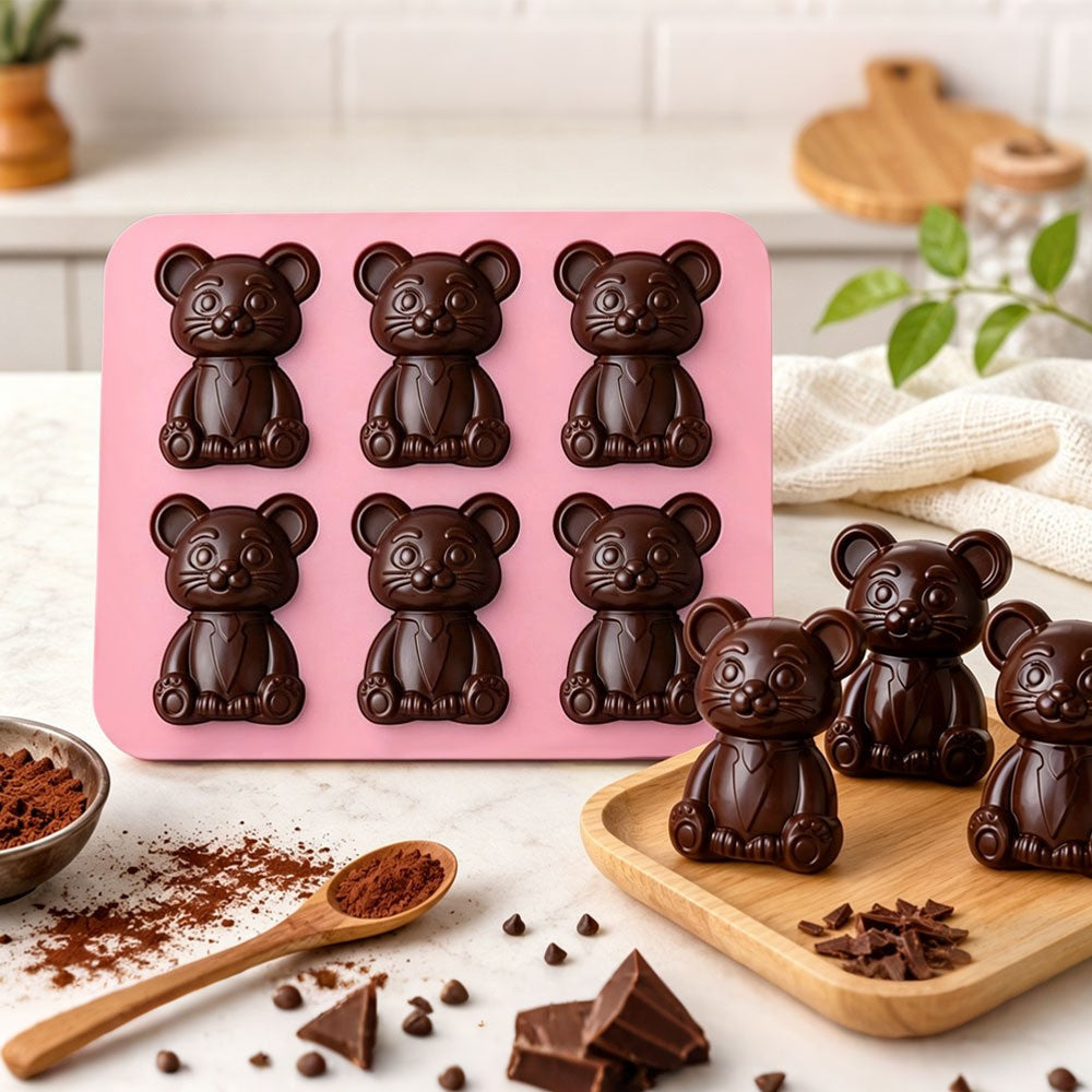 6 Grids Bear Ice Cube Tray Food Grade Silicone Ice Mold for Chocolate Jelly Pudding Baking (BPA Free, No FDA)