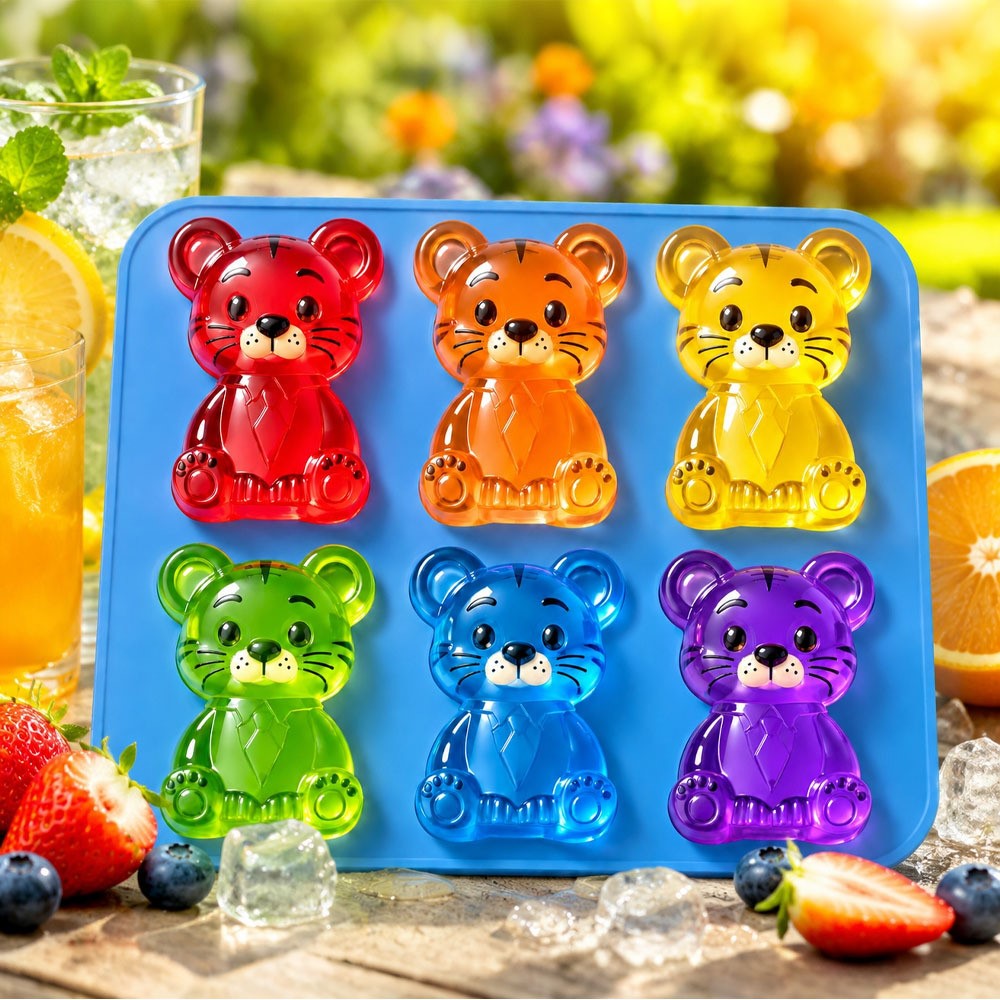 6 Grids Bear Ice Cube Tray Food Grade Silicone Ice Mold for Chocolate Jelly Pudding Baking (BPA Free, No FDA)