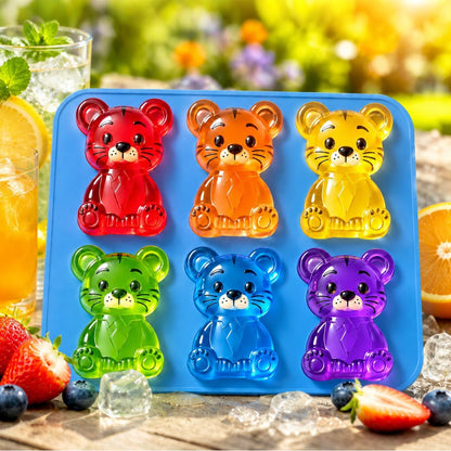 6 Grids Bear Ice Cube Tray Food Grade Silicone Ice Mold for Chocolate Jelly Pudding Baking (BPA Free, No FDA)