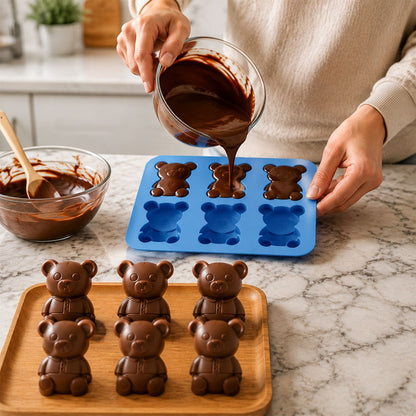 6 Grids Bear Ice Cube Tray Food Grade Silicone Ice Mold for Chocolate Jelly Pudding Baking (BPA Free, No FDA)