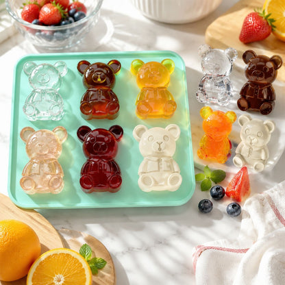 6 Grids Bear Ice Cube Tray Food Grade Silicone Ice Mold for Chocolate Jelly Pudding Baking (BPA Free, No FDA)