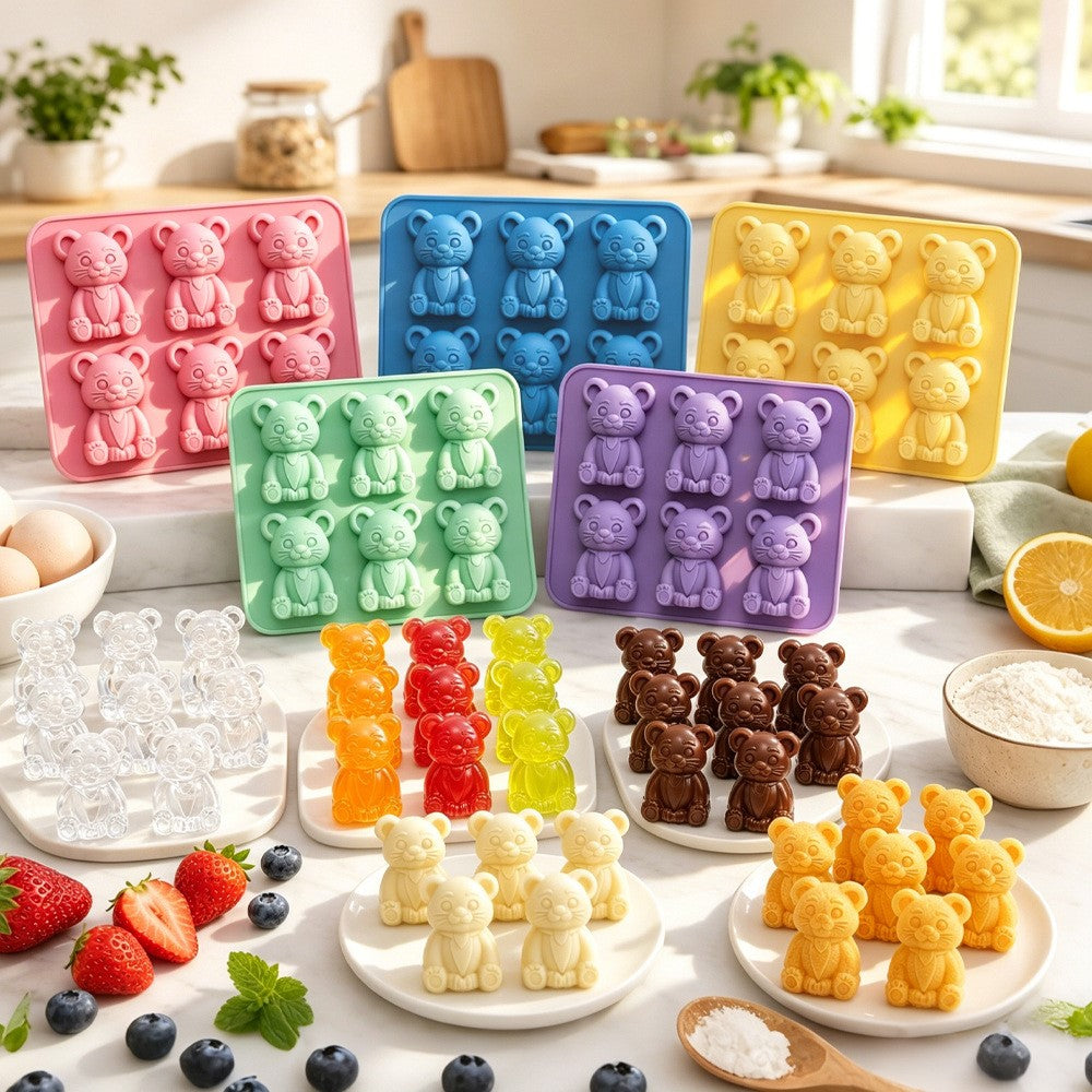 6 Grids Bear Ice Cube Tray Food Grade Silicone Ice Mold for Chocolate Jelly Pudding Baking (BPA Free, No FDA)