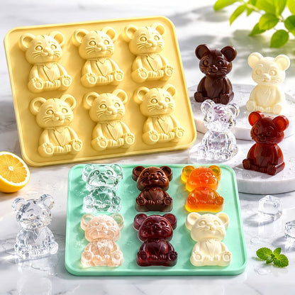 6 Grids Bear Ice Cube Tray Food Grade Silicone Ice Mold for Chocolate Jelly Pudding Baking (BPA Free, No FDA)