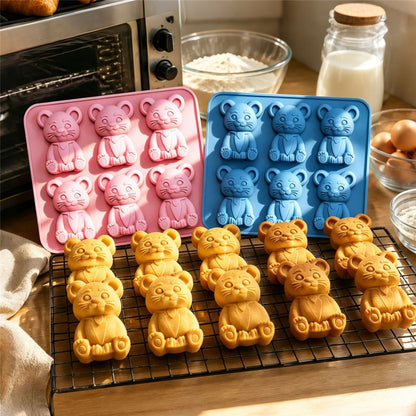 6 Grids Bear Ice Cube Tray Food Grade Silicone Ice Mold for Chocolate Jelly Pudding Baking (BPA Free, No FDA)