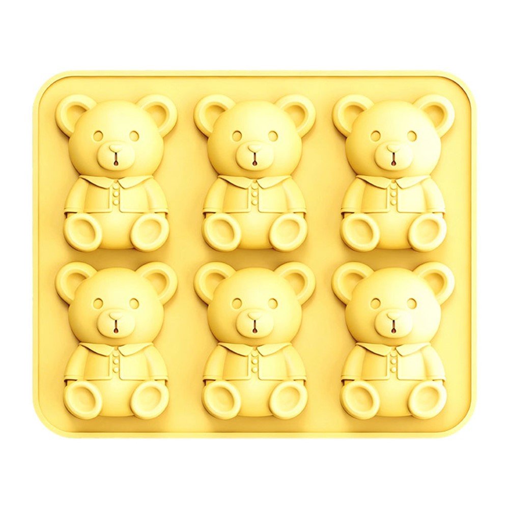 6 Grids Bear Ice Cube Tray Food Grade Silicone Ice Mold for Chocolate Jelly Pudding Baking (BPA Free, No FDA)