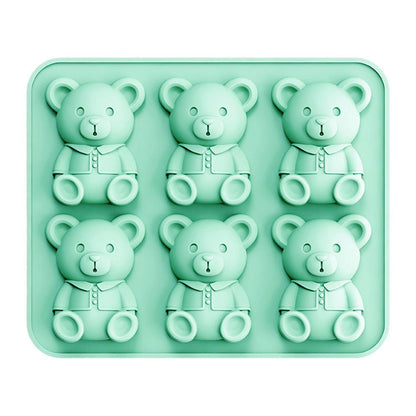 6 Grids Bear Ice Cube Tray Food Grade Silicone Ice Mold for Chocolate Jelly Pudding Baking (BPA Free, No FDA)