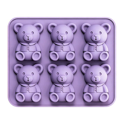 6 Grids Bear Ice Cube Tray Food Grade Silicone Ice Mold for Chocolate Jelly Pudding Baking (BPA Free, No FDA)