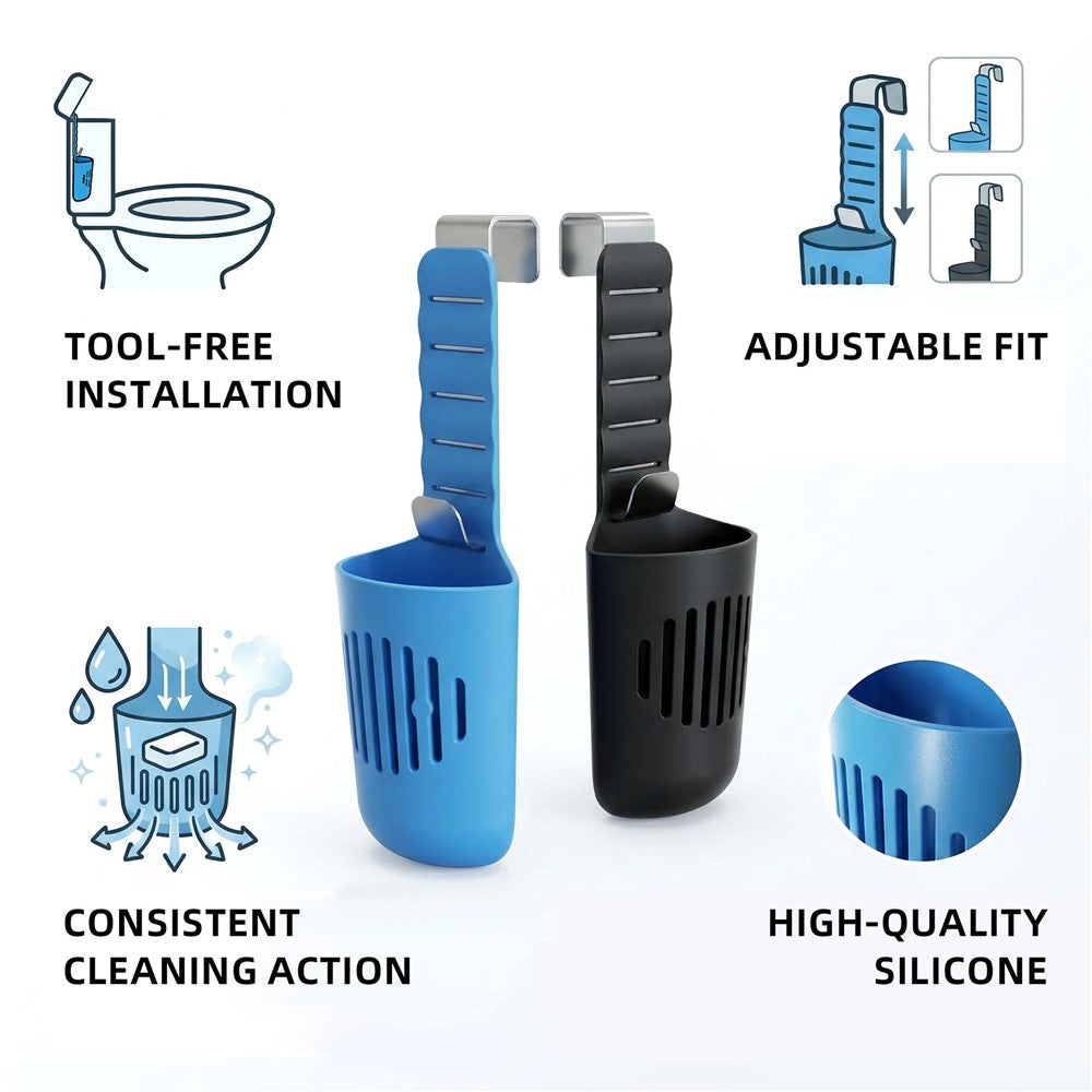 Toilet Tank Cleaning Tablet Holder Adjustable Silicone Basket with Stainless Steel Hanging Hook