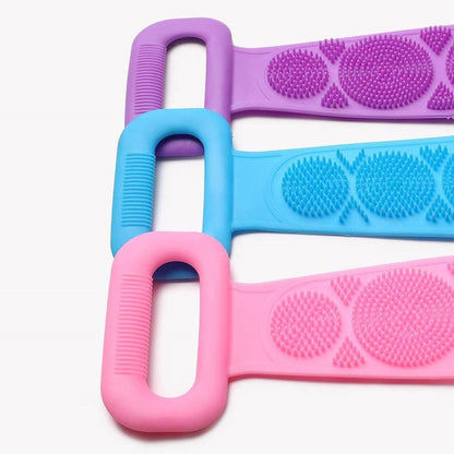 64cm Silicone Body Scrub Brush Double-Sided Back Cleaner Exfoliator Strap