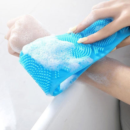 64cm Silicone Body Scrub Brush Double-Sided Back Cleaner Exfoliator Strap