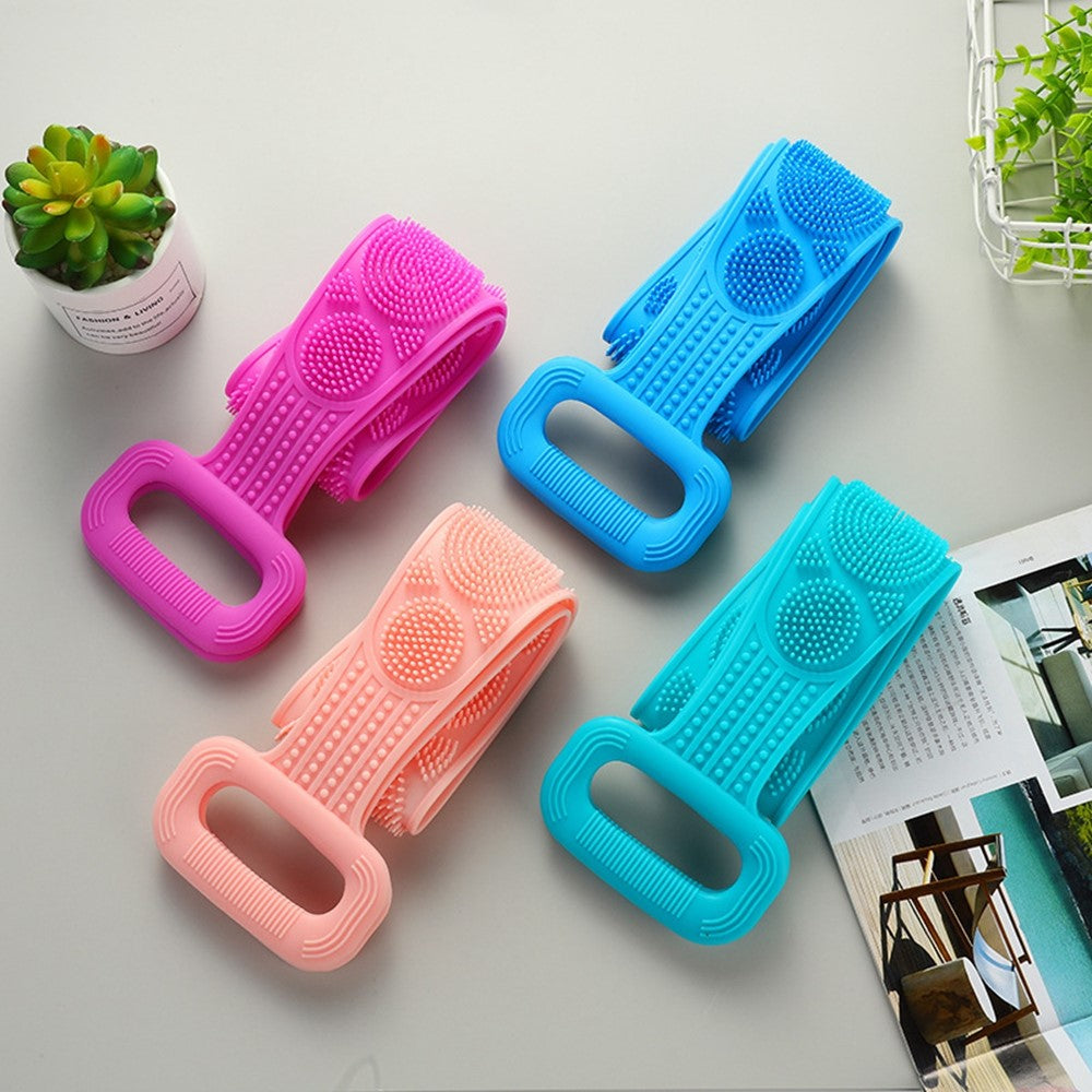 64cm Silicone Body Scrub Brush Double-Sided Back Cleaner Exfoliator Strap