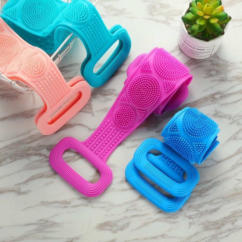 72cm Silicone Body Scrub Brush Double-Sided Back Cleaner Exfoliator Strap