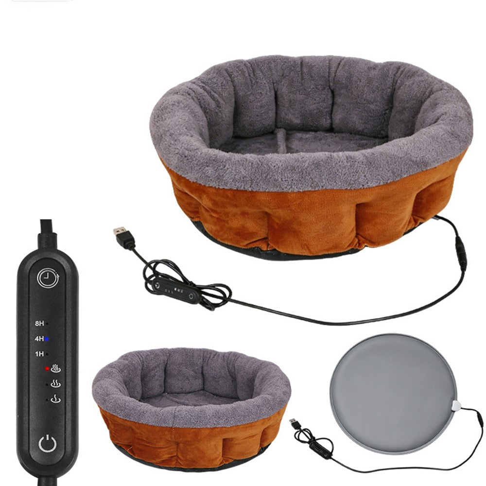 40cm 5V USB Heated Pet Bed Detachable Washable Electric Warming Cat Dog Bed with Timer for Winter