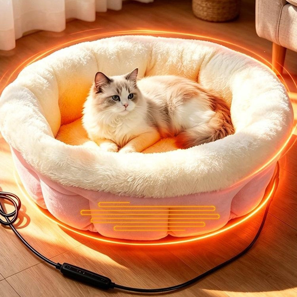 40cm 5V USB Heated Pet Bed Detachable Washable Electric Warming Cat Dog Bed with Timer for Winter