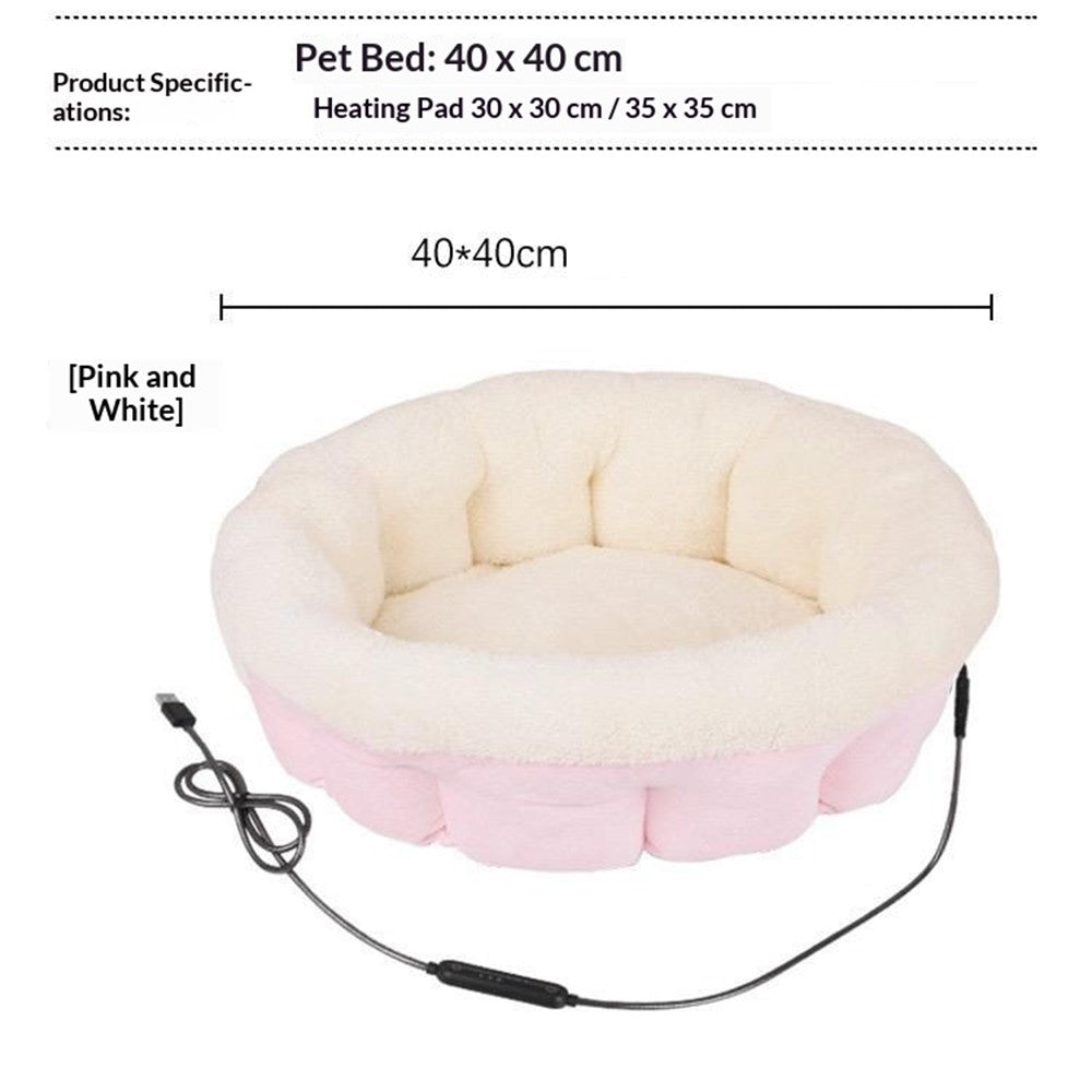 40cm 5V USB Heated Pet Bed Detachable Washable Electric Warming Cat Dog Bed with Timer for Winter